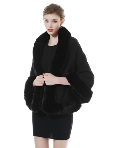 BEAUTELICATE Faux Fur Shawl Wrap Bridesmaids Stole Lambs Wool Bridal Cape Shrug Wedding with Fur Trim