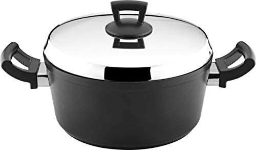 Hascevher Cast Aluminum Nonstick Stockpot with Stainless Steel Lid Cookware, 7.5 Quart, Black hg7.5