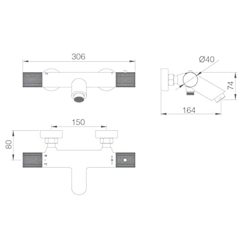 IMEX - Grifería Termostática baño-ducha, Grifo de bañera con sistema TURN CLEAN SYSTEM - Serie LINE Níquel Cepillado -BTD038-4NQ