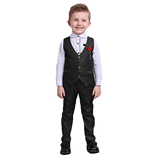 Fashion Baby Boys Gentleman Bowtie Formal Outfit Suits Tuxedo Vest Long Sleeve Shirt Pants Wedding (Black, 2-3 Years)