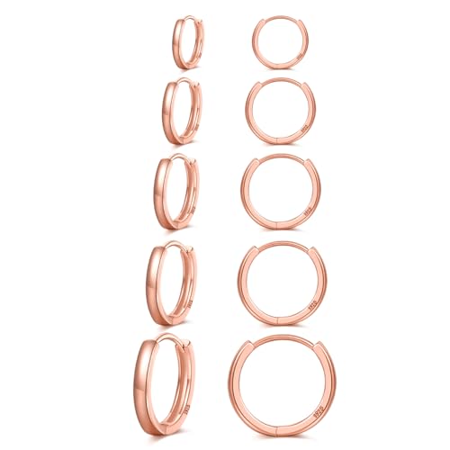 Image of 5 Pairs Rose Gold Hoop Earrings Hypoallergenic Small Huggie Earrings