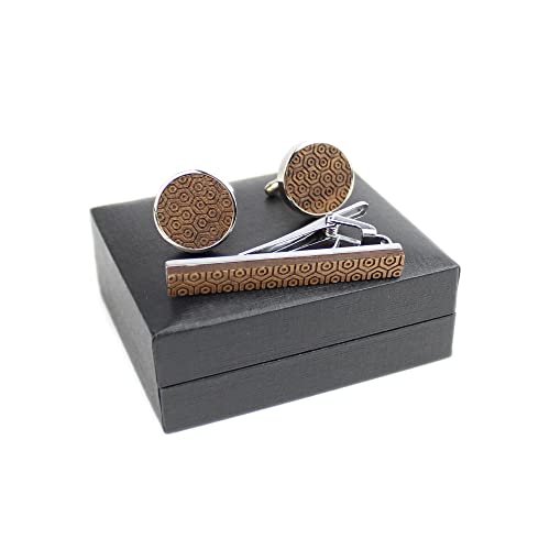 Rustic Black Walnut Wooden Round Cufflinks And Tie Clips Set With Organizer Box For Men Christmas Gift #TOP2