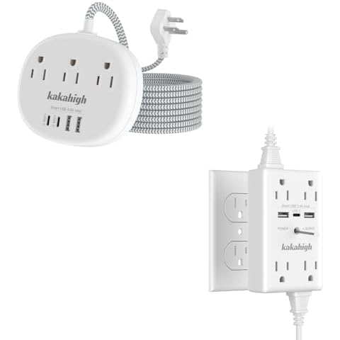 Kakahigh 7-in-1 Small Extension Cord Surge Protected Wall Outlet Extender with Screw, Multi Plug Outlet Extender with USB Ports for Dorm Room, Office, Kitchen, ETL Cover