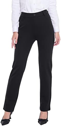 ZTN Women's Straight Leg Black Pants Dressy Casual Slacks Regular Fit for Office Business 2XL