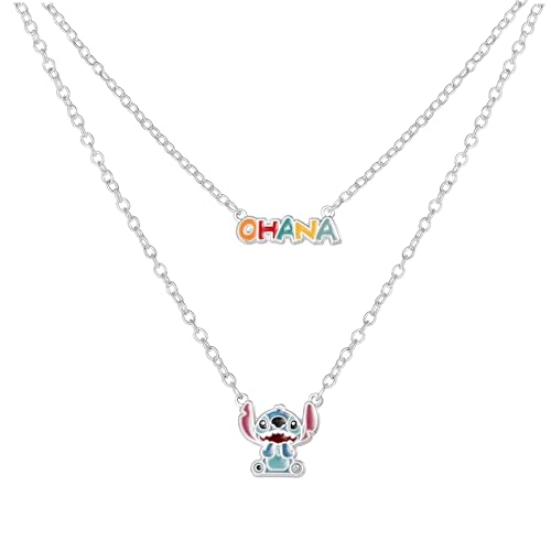 Image of Disney Stitch Ohana Women's Coloured Enamel Brass Necklace of 45cm