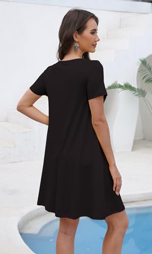 Image of COSSEN Women's Summer 2026 Casual Tshirt Dress Crew Neck Short Sleeve with Pockets Flowy Loose Swing A-Line Sundress
