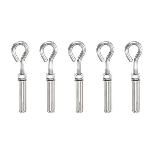 PATIKIL Pernos De Ojo Para Concreto M6x40mm, 5 Pcs Anclajes De Expansión Para Pared De Concreto De Acero Inoxidable 304 Pernos De Gancho De Expansión De Alta Resistencia Para Sujeción En