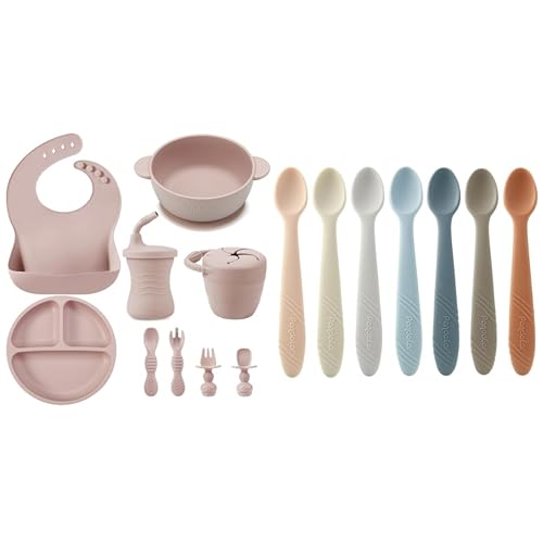 Image of PandaEar 9PCS Silicone Baby Feeding Set & 7 Pack Silicone Baby Feeding Spoons