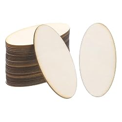 PATIKIL 40x20x1.7mm Wood Pieces 30 Pack Unfinished Oval Wood Shapes Blank | Wooden Cutouts Ornaments Natural for Christmas Party Craft Projects