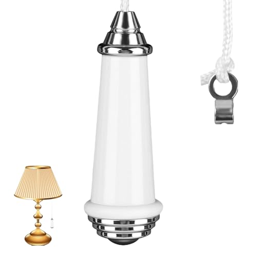 Image of Qwrqwr Light Pull Cord Switch for Bathroom Bedroom Classic Ceramic Chrome Handle with 150cm Nylon String Extension Durable Replacement for Ceiling Lights Fans and Toilet Switches (White)