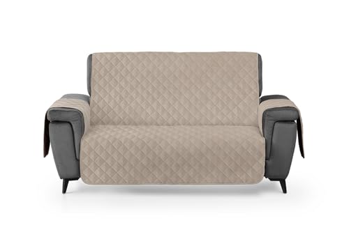 Textilhome Copridivano 2 Posti con Braccioli Circus– Salvadivano Trapuntato Reversibile Universale, Imbottito, Antimacchia e Antigraffio, Colore Beige, 110 cm