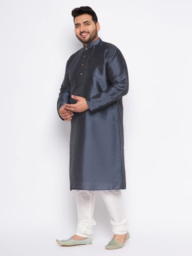 Image of Vastramay Plus Men's White Silk Blend Kurta Pyjama Set VPLUSMKWH001nPBL 44 | Independence Day