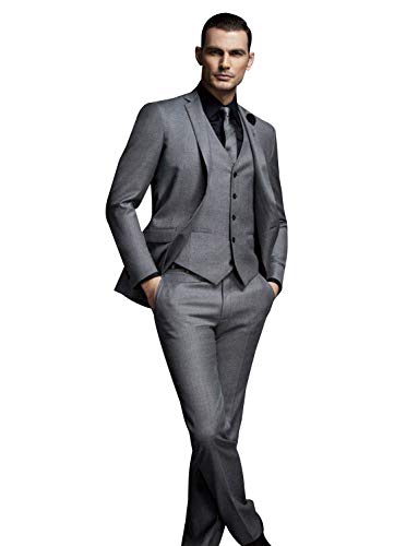 HOTK Men's Suits 3 Pieces Solid Slim Fit Formal Wedding Business Classic Vintage Suit