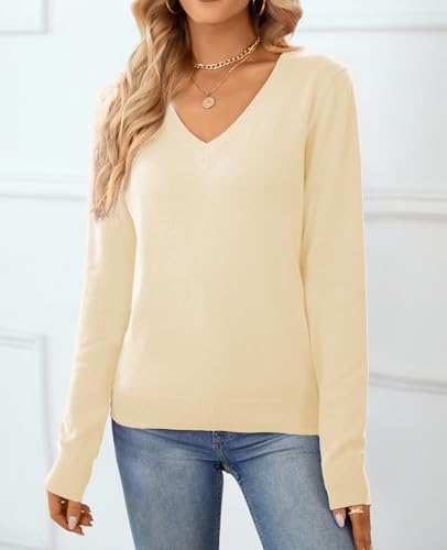 Image of QUALFORT Women's 100% Cotton Sweater, Basic Lightweight Long Sleeve Pullover