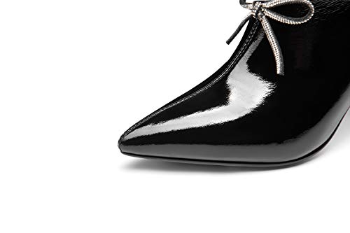 TinaCus Women's Handmade Glossy Patent Leather Pointed Toe Mid Heel Side Zip Up Pump Shoes with Cute Bowtie3