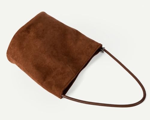 Small Suede Tote Shoulder Bags For Women Slouchy Satchel Womens Bucket Purses Retro Handbag Work Travel Fall2