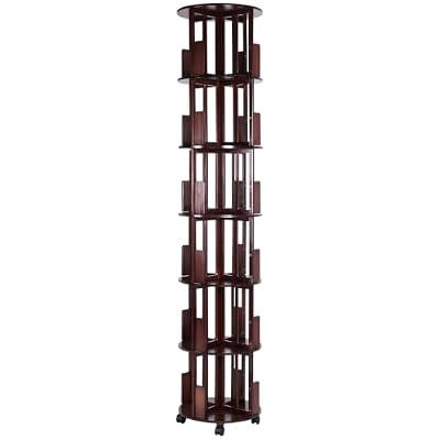 6 Tier Bamboo Round Revolving Vertical Book Shelf Vertical Rotate Turning Spiral Corner Organizer for Small Space Home Office Living Room