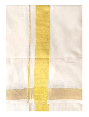 Image of Mens Rich Jari Border 100% Cotton Cream Dhoti 4.00 Meters Double Mundu /Vesti