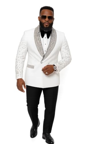 Luxury Men's Jewelry Stone Suit Black Shawl Lapel Prom Blazer Customized 2-Piece Sets Man Banquet Business Party Groom Tuxedo3