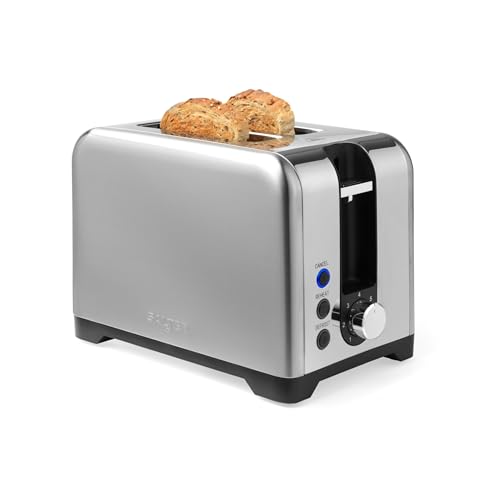 Salter Stainless Steel 2-Slice Toaster – Wide Slots For Extra Thick Bread, Bagels & Crumpets, 7 Browning Levels, Removable Crumb Tray, Defrost, Reheat & Cancel Functions, High Lift Eject, 930W