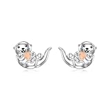 Flpruy Sea Otter Earring 925 Sterling Silver Sea Otter Studs Earrings Sea Otter Jewelry Gifts for for Otter Lovers Women