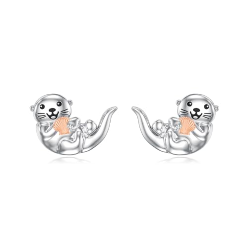 Flpruy Sea Otter Earring 925 Sterling Silver Sea Otter Studs Earrings Sea Otter Jewelry Gifts for for Otter Lovers Women