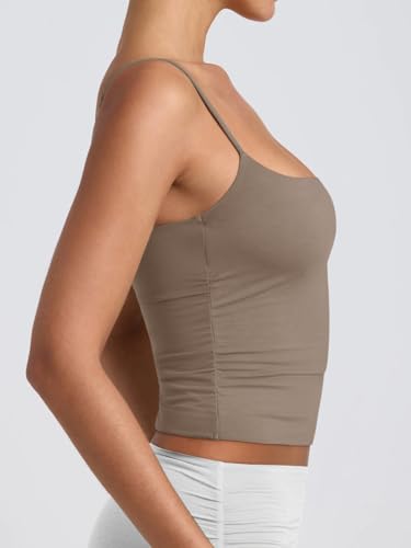 PINKMSTYLE Basic Square Neck Tank Tops for Women Double Lined Sleeveless Fitted Cami Casual Layering Summer Tops Khaki XX-Large — view 5
