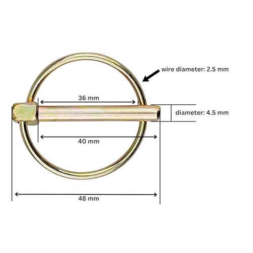 EMSNOVA® Klappsplinte 4,5mm x 40mm Rund – 4 Stück | Gelb Verzinkter Sicherungssplint mit Federhalterung | Rostfrei & langlebig | Für Anhänger, Traktoren, Boote, LKWs & Landmaschinen