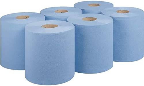 Cleanux Centrefeed Rolls, 2 Ply 6 Pack Paper Towels, Tissue Paper, Wipe Away, Commercial & Kitchen Use, 100% Recyclable (Blue)