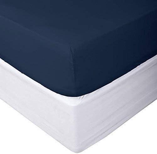 100% Egyptian Cotton Fitted Sheet 800 Thread Count Solid 1 Piece (Bottom Sheet Only) King Size Sateen Weave 20 inch Deep Pocket Navy Blue Color