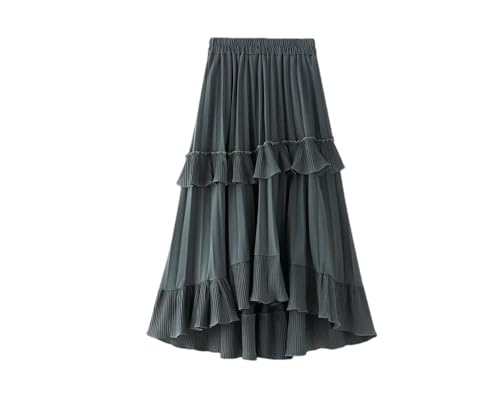Women Solid Color Pleated Mesh A-Line Skirt Women's Casual High Waist Irregular Full Skirt