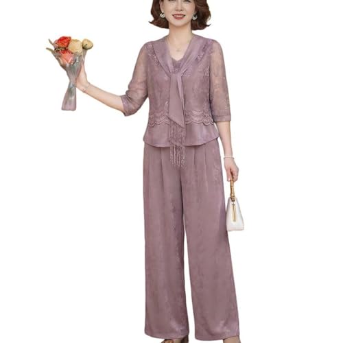 Conjunto de dos piezas para mujer con blusa de manga 3/4 y pantalones palazzo de pierna ancha