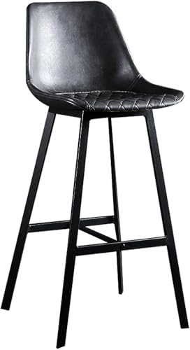 Tabourets de bar en métal noir lot de 3 chaise haute simili cuir dossier repose-pieds