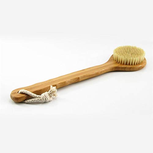 Lurrose Escova de banho para corpo com cabo longo natural de bambu e cerdas de javali, escova de chu