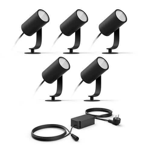 Image of Philips Hue Lily Basic Set of 5 Garden Spots (Anthracite) - White and Colored Light - Includes Power Cable Garden Lighting - Hue White and Color Ambiance