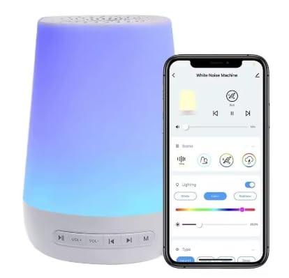Macchina del rumore bianco con luce notturna, Sleep Trainer con 34 suoni lenitivi, timer, telecomando app, per bambini piccoli