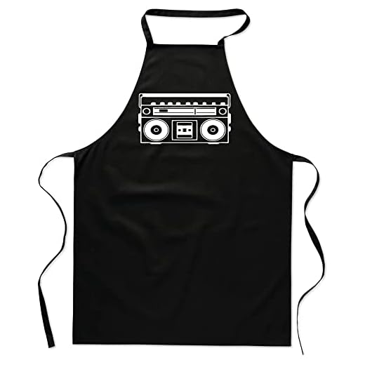 Camisetas EGB Delantal Radio Cassette Gremlins ochenteras 80´s Retro Comic (Negro, algodón)