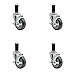 Polyurethane Swivel Expanding Stem Caster Set of 4 w/4" x 1.25" Gray Wheels and 1-1/4" Stems - Includes 4 with Top Lock Brakes - 1400 lbs Total Capacity - Service Caster Brand
