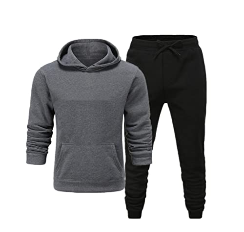Pull à capuche pour homme bicolore gris foncé noir avec pantalon de sport assorti L