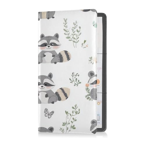 Premium Leather Auto Registration Insurance & ID Card Holder Men Women Auto Truck Comparment Accessories Case for Cards, Essential Document Driver License Cute Raccoon