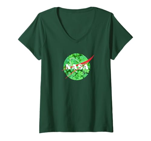 Femme NASA Lucky Clover Logo St. Patrick's Day Space Science T-Shirt avec Col en V