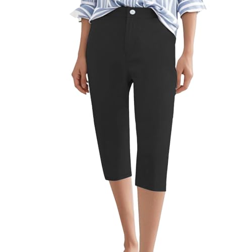 Women Capris for Summer Dressy Work Pants Stretchy Capri Pants Elastic Waist Business Loose Casual Trousers2