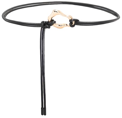 Knotted Waist Belt for Women Skinny Belts Thin PU Leather Belt for Dresses