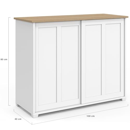 Buffet 100 cm JANGO 2 portes coulissantes et plateau bois - vue 3