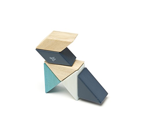 Image of 6 Piece Tegu Pocket Pouch Prism Magnetic Wooden Block Set, Blues