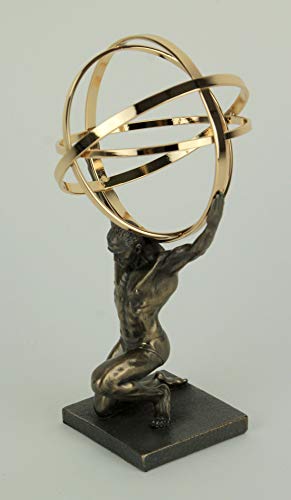 Veronese Design 9" Tall Atlas Carrying Celestial Sphere Statue Cold Cast Resin Antique Bronze Finish Golden Finish Sphere #TOP1