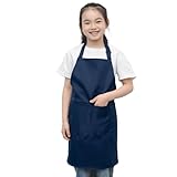 [cozycube] エプロン子供用 小学生用エプロン キッズ用 速乾生地 しわになりにくい 首掛け 調節可能 撥水材質 汚れ防止 無地 シンプル 着脱簡単 男女兼用 色落ちしない ホコリが付きにくい (ネイビーブルー, L)