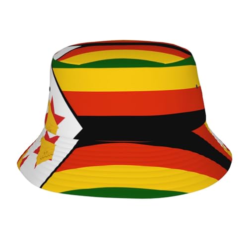 Flag of Zimbabwe Adult Unisex Sunshade Bucket hat, Non-Shrinking, Lightweight, Breathable, Foldable, Easy to Store Black