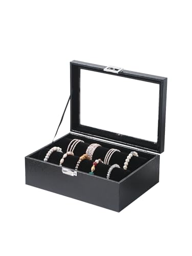 Kanwoder Bracelet Holder Organizer Box Jewelry Storage Case with 2 Rods Bangle Watch Display Tray for Women Girls (Black)
