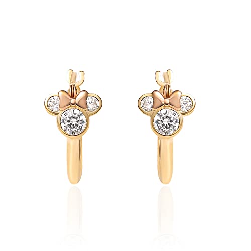 Disney Girls Minnie Mouse Earrings Small Hoops - 14K Yellow Gold Hoop Earrings With Cubic Zirconia Minnie - Disney Earrings For Girls #TOP4